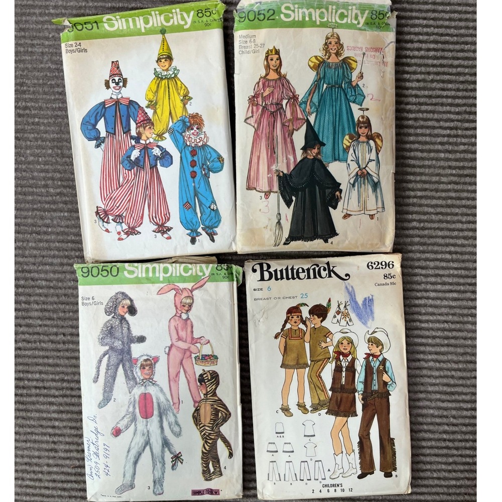 Vintage 70s Kids‎ Costume 4 Sewing Pattern Simplicity Butterick Clown Animal 4pc
